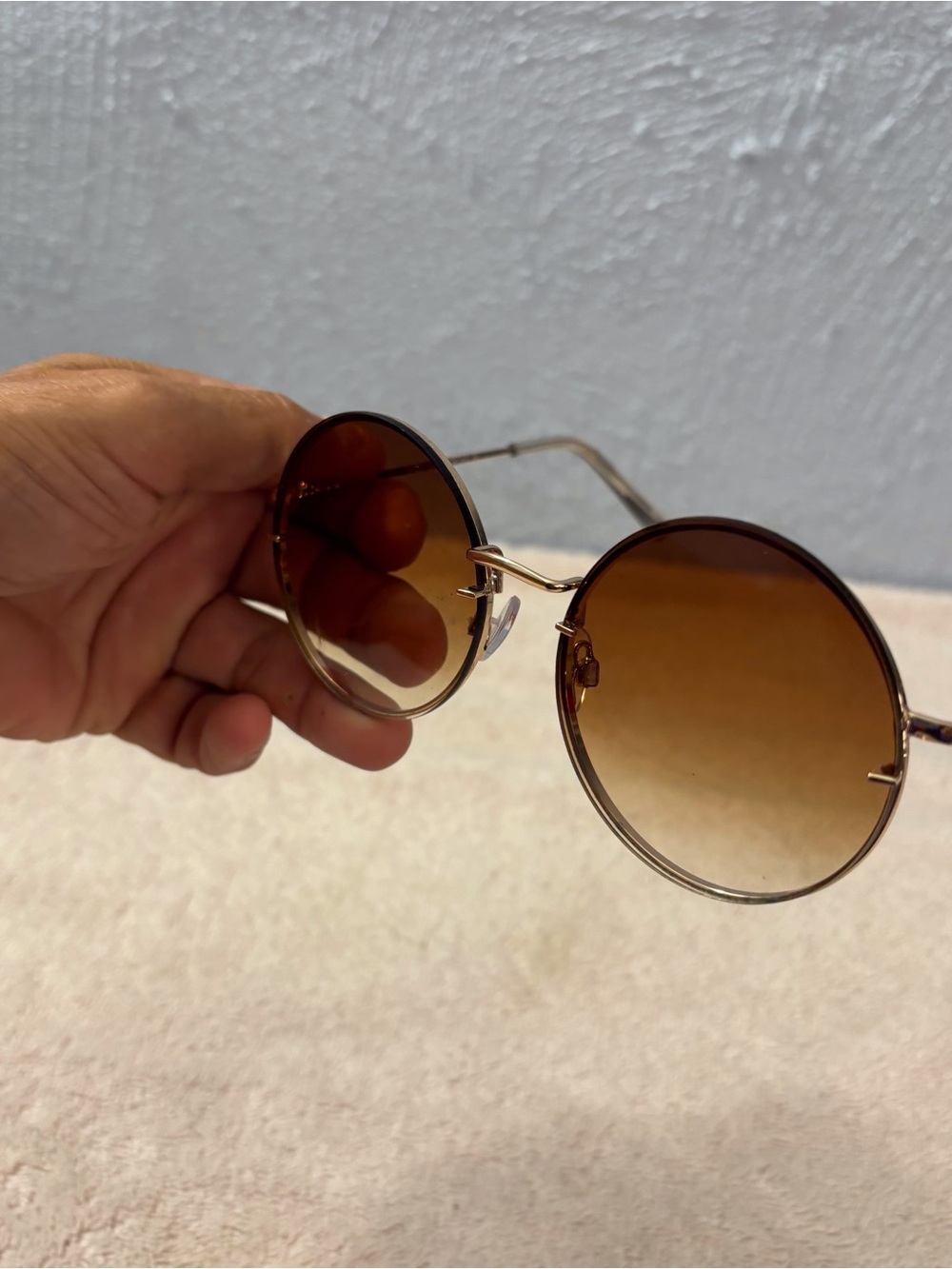 Women's Round Brown Gradient Sunglasses with Gold Frame 140 mm 3 UV Tint Metal